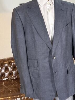Tom Ford Charcoal Gray Steel Blue Wool Silk Textured Blazer (56R EU) 46R US